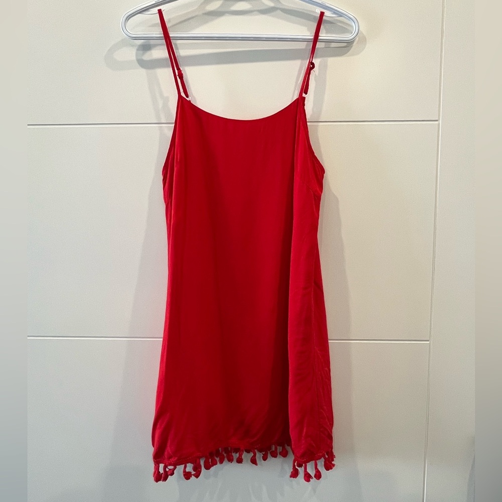 Glamorous Red Tassel Hem Mini Slip Dress